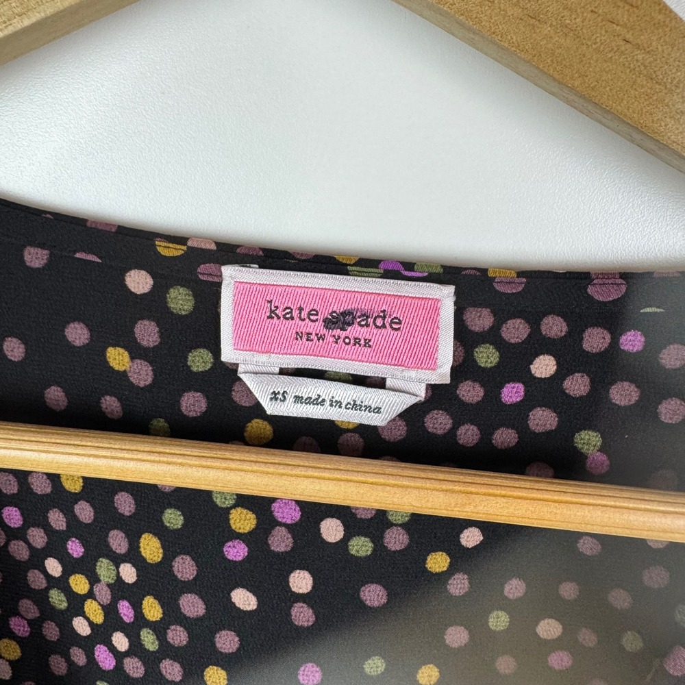 Kate Spade Polka Dot Wrap Blouse Size XS Black‎ Peplum Long Sleeve Preppy Office - Picture 4 of 8